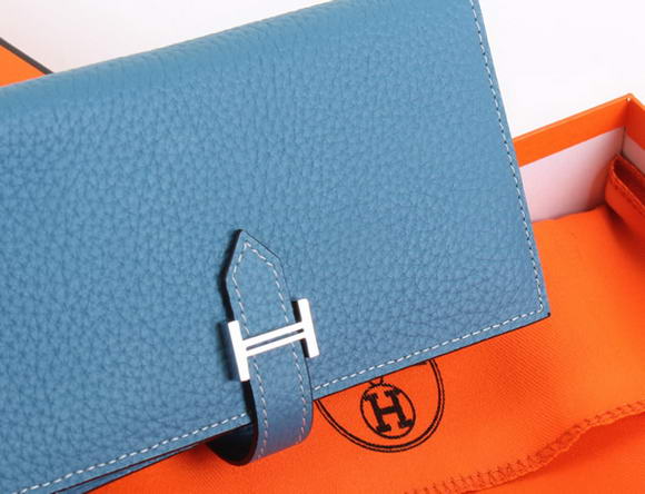 Cheap Fake Hermes Bearn Japonaise Bi-Fold A208 Blue